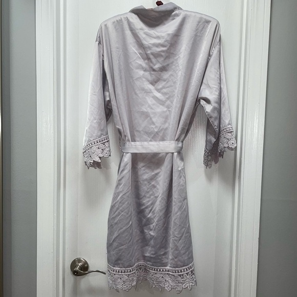 Robe Floral Lace Trim Tie Waist Polyester Mid Length Long Sleeve Wedding Bridal - Picture 5 of 6